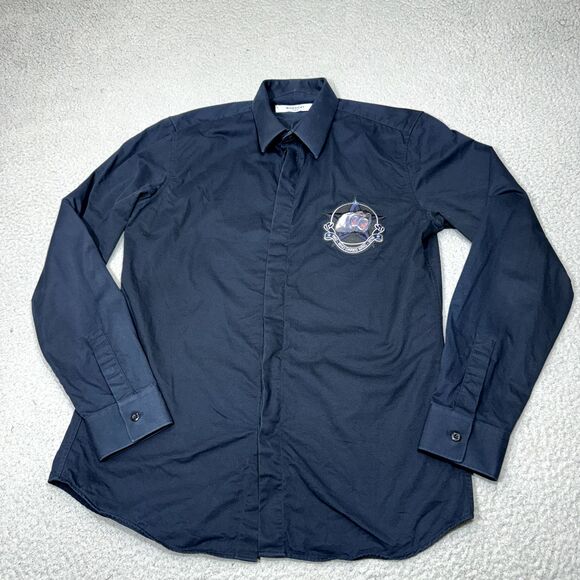 Givenchy Shirt Men 16 Blue Monkey‎ Patch Brothers Chimpanzee Heads Contemporary - Picture 1 of 16